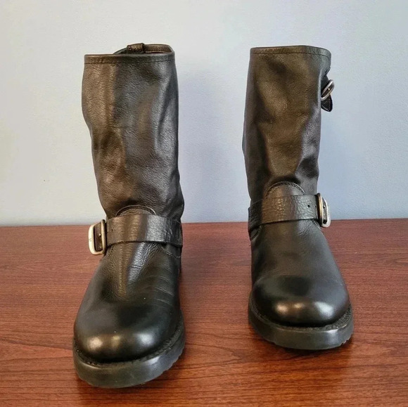 Frye Veronica Short Black Leather Popular Moto Vintage Combat Ankle Boot(6.5) - Picture 5 of 12